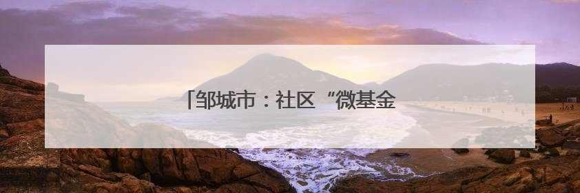 邹城市：社区“微基金”撬动基层“大治理”