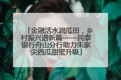金融活水润瓜田，乡村振兴谱新篇——民泰银行舟山分行助力朱家尖西瓜甜蜜升级